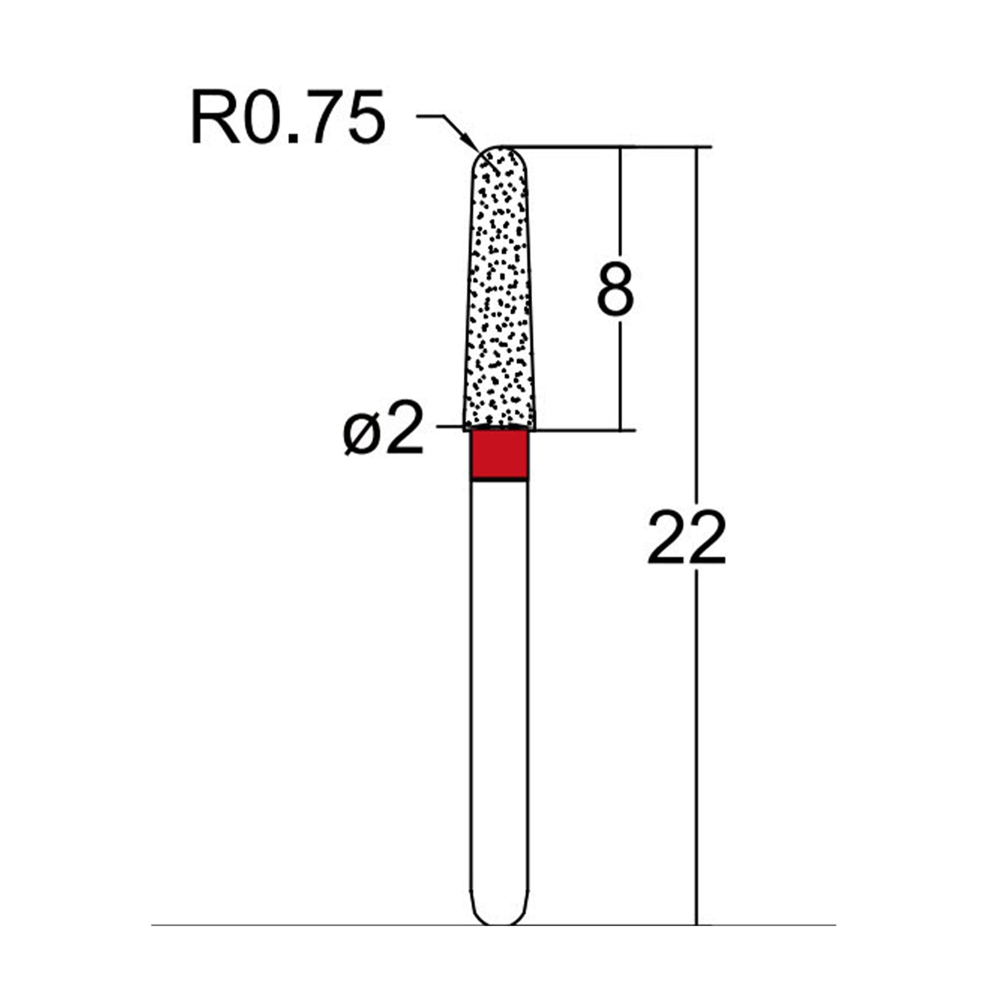 Conical, Dome End 2 mm Dia. Fine Grit Diamond Bur 5 per pack. 194.20F2 - Osung USA