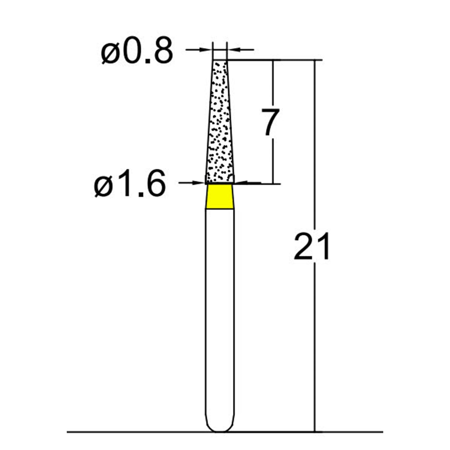 Conical, Truncated 1.6 mm Dia. Extra Fine Grit Diamond Bur 5 per pack. 168.16EF2 - Osung USA