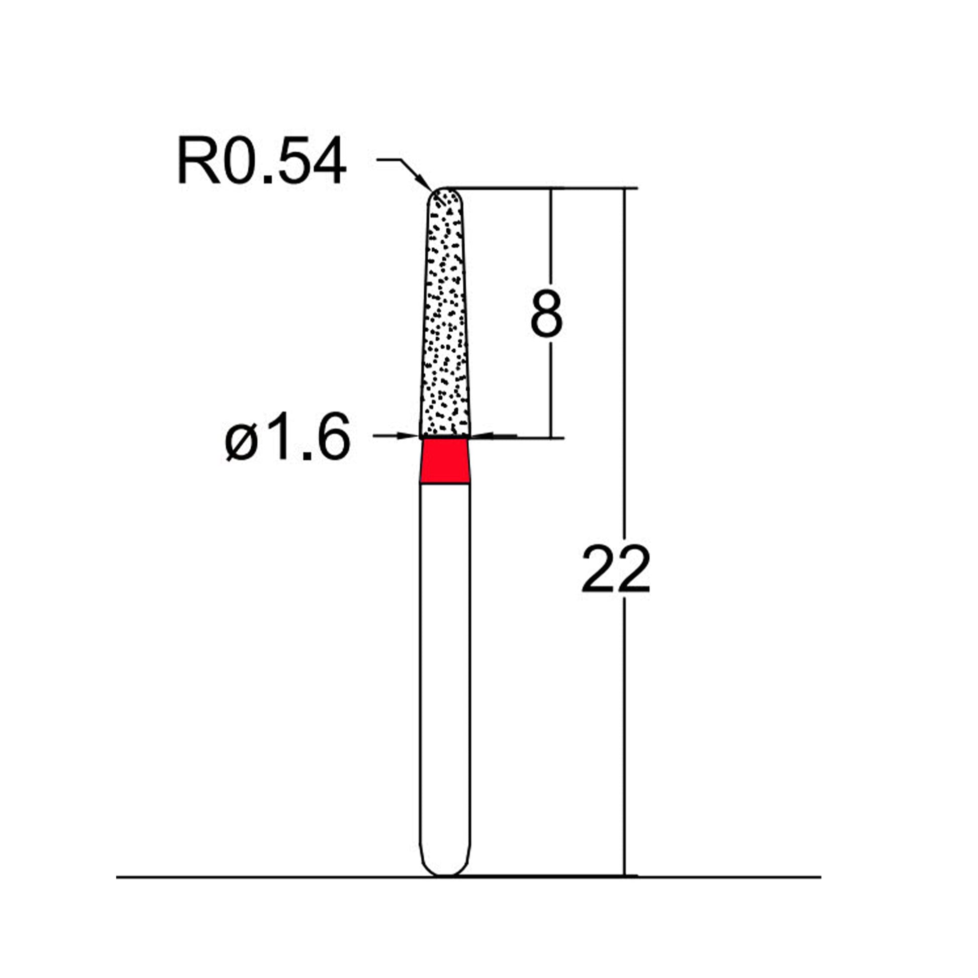 Conical, Dome End 1.6 mm Dia. Fine Grit Diamond Bur 5 per pack. 194.16F7 - Osung USA