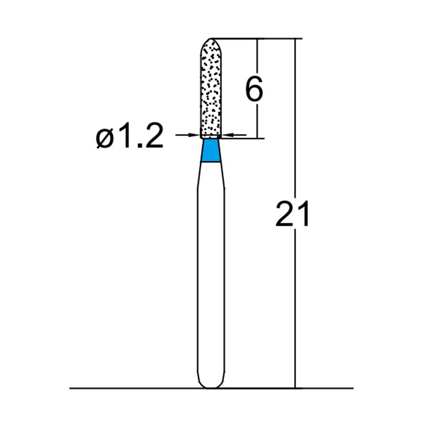 Torpedo, Cylindrical 1.2 mm Dia. Medium Grit Diamond Bur 5 per pack. 284.12M1 - Osung USA