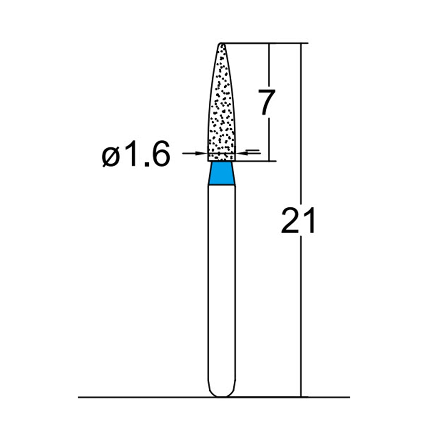 Cylindrical, Ogival End 1.6 mm Dia. Medium Grit Diamond Bur 5 per pack. 245.16M1 - Osung USA