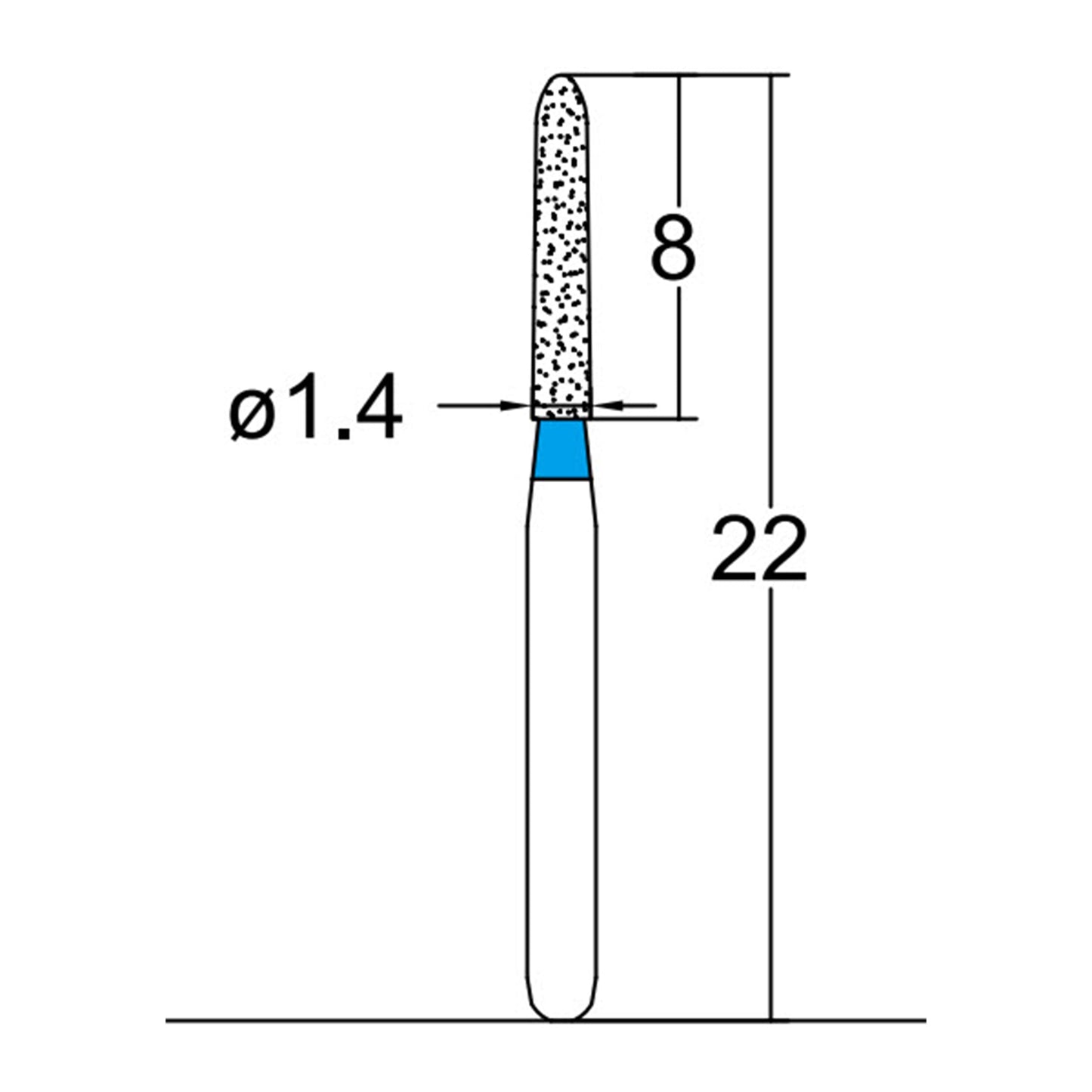 Torpedo, Cylindrical 1.4 mm Dia. Medium Grit Diamond Bur 5 per pack. 284.14M1 - Osung USA