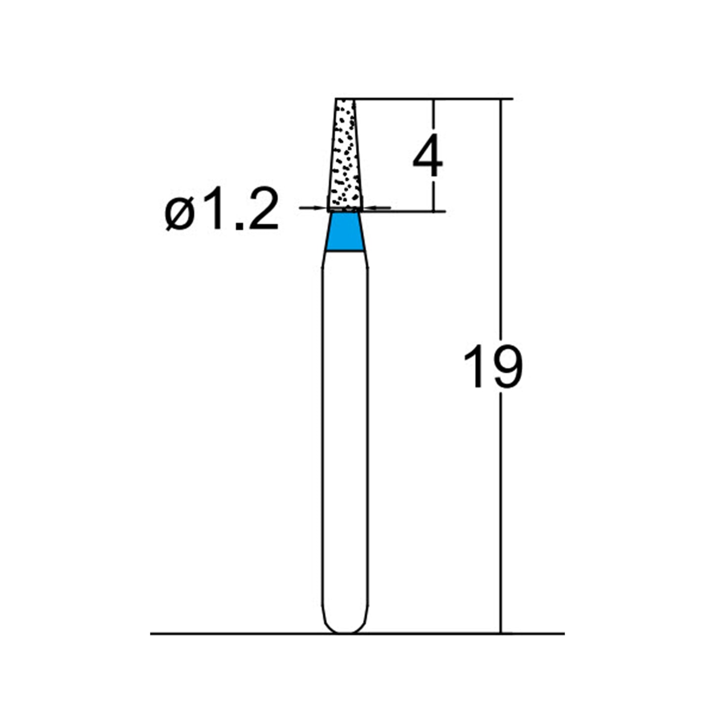 Conical, Truncated 1.2 mm Dia. Medium Grit Diamond Bur 5 per pack. 168.12M1 - Osung USA