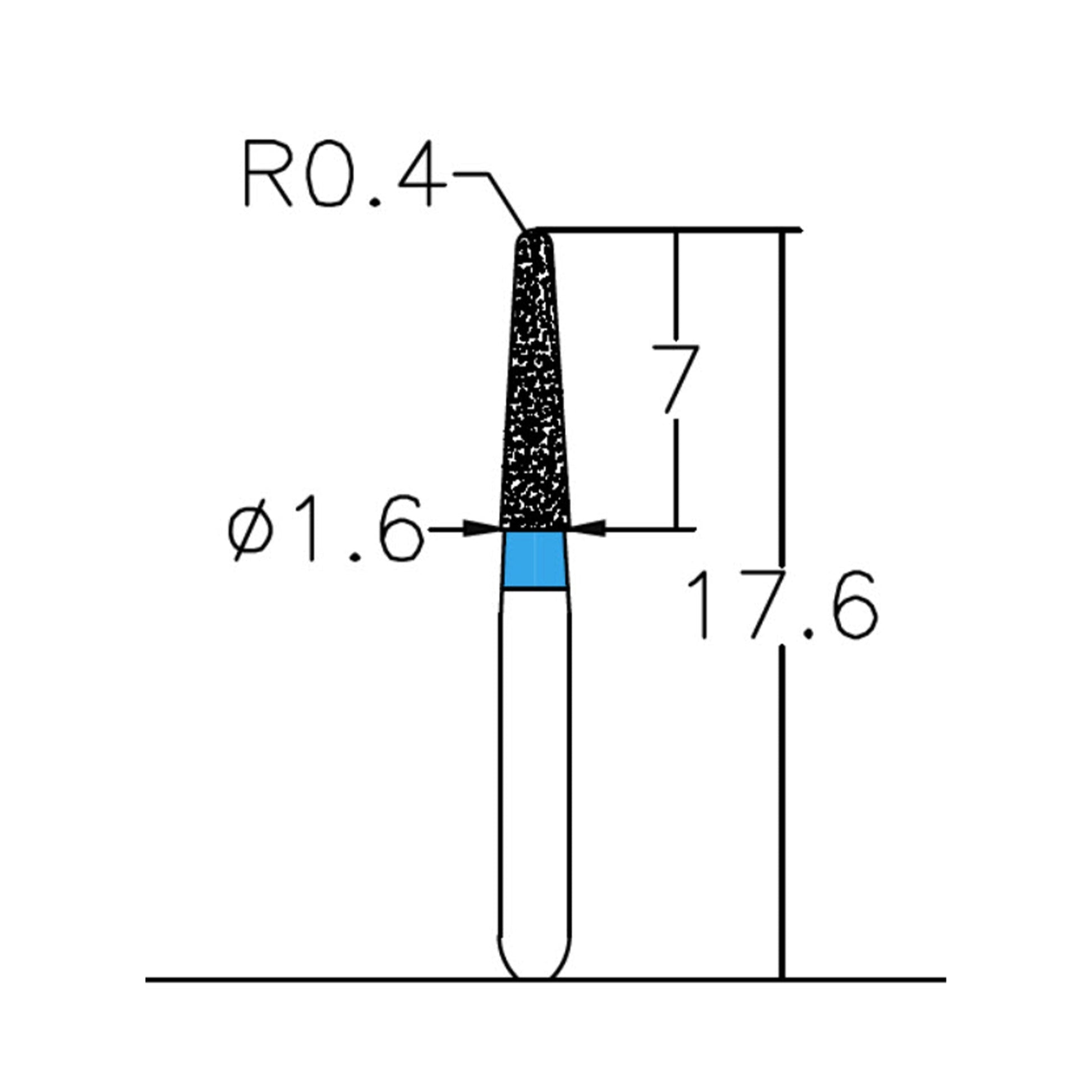 Conical, Dome End 1.6 mm Dia. Medium Grit Diamond Bur 5 per pack. 194.16M1SS - Osung USA