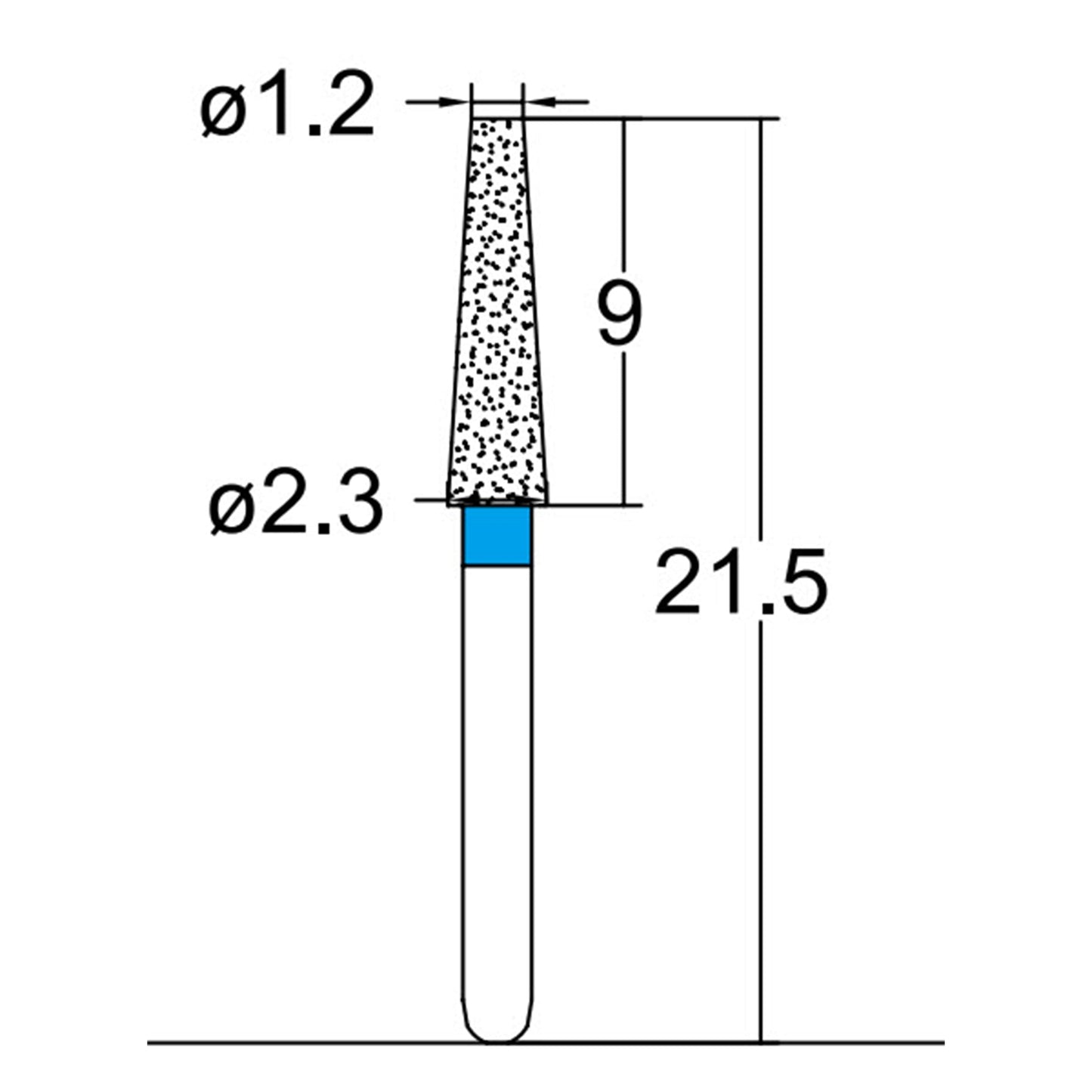 Conical, Truncated 2.3 mm Dia. Medium Grit Diamond Bur 5 per pack. 168.23M1 - Osung USA