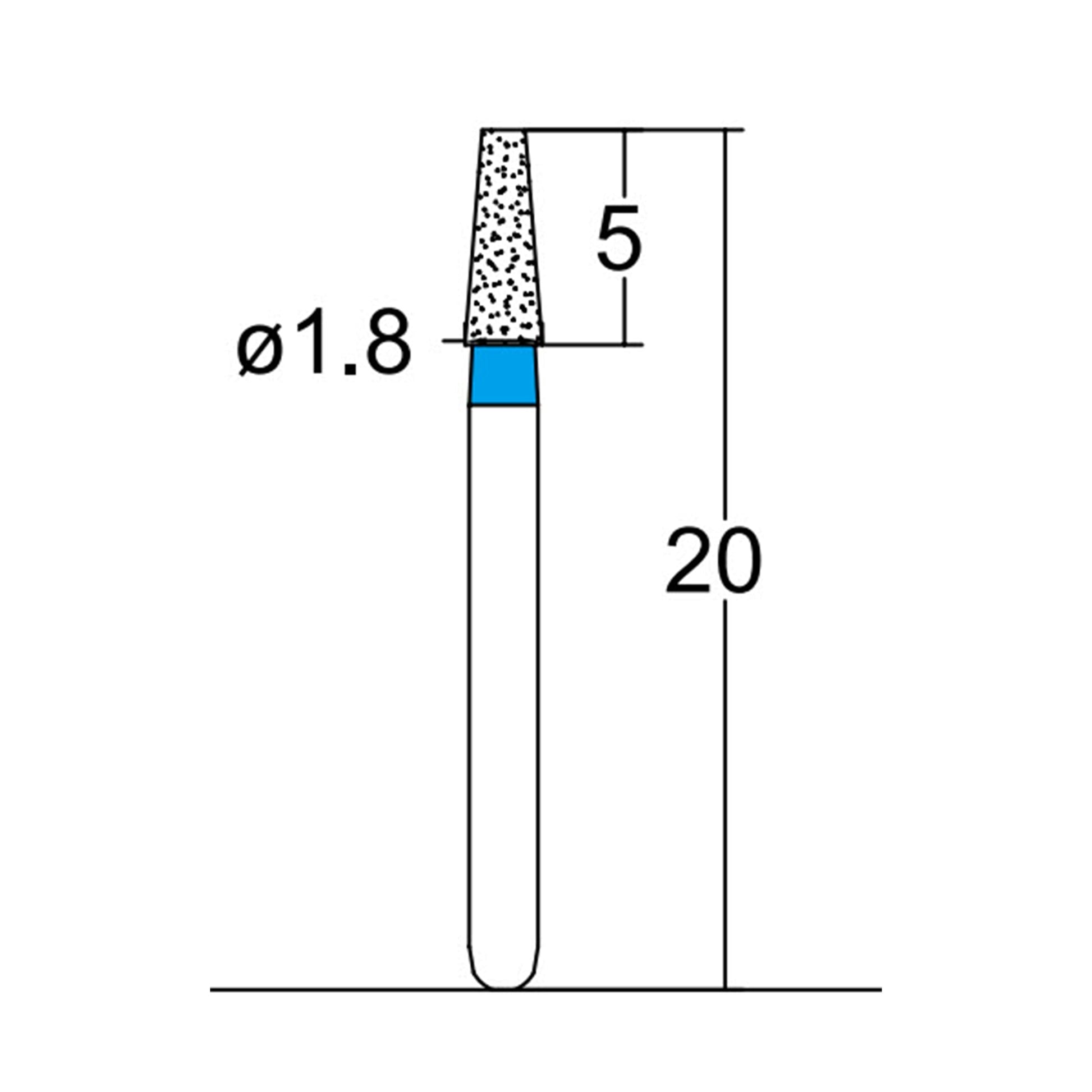 Conical, Truncated 1.8 mm Dia. Medium Grit Diamond Bur 5 per pack. 168.18M1 - Osung USA