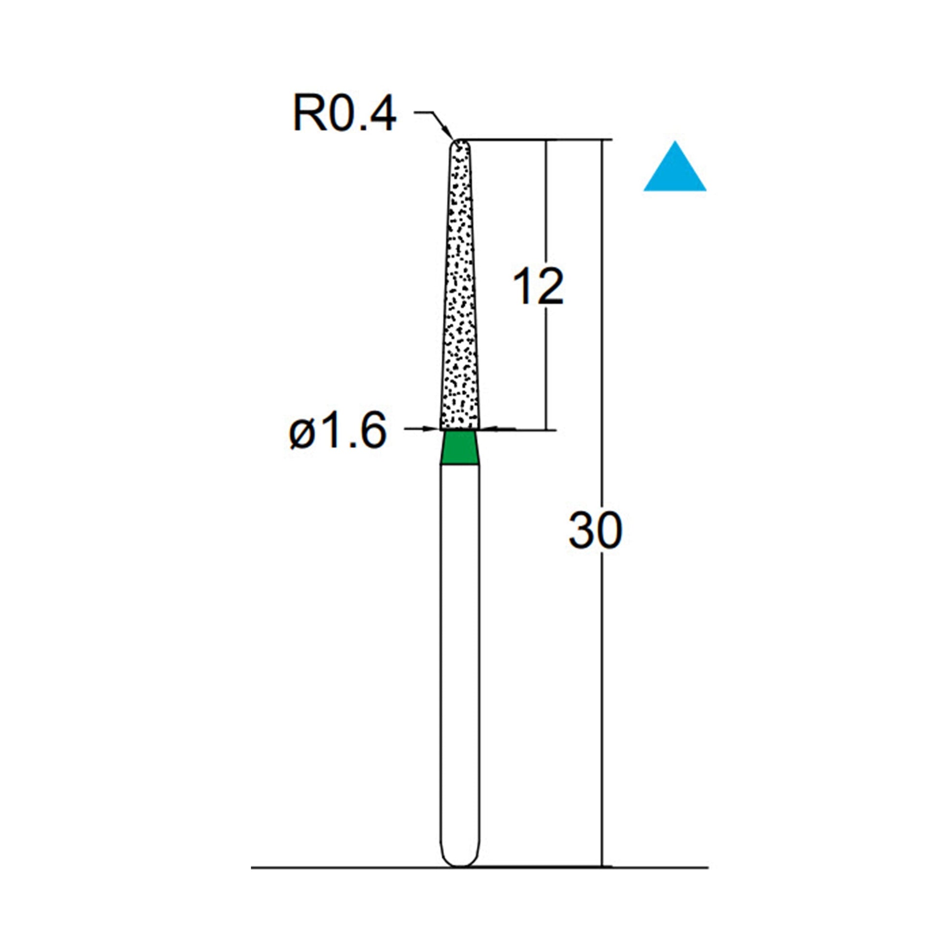 Conical, Dome End 1.6 mm Dia. Coarse Grit Diamond Bur 3 per pack. 194.16C10 - Osung USA