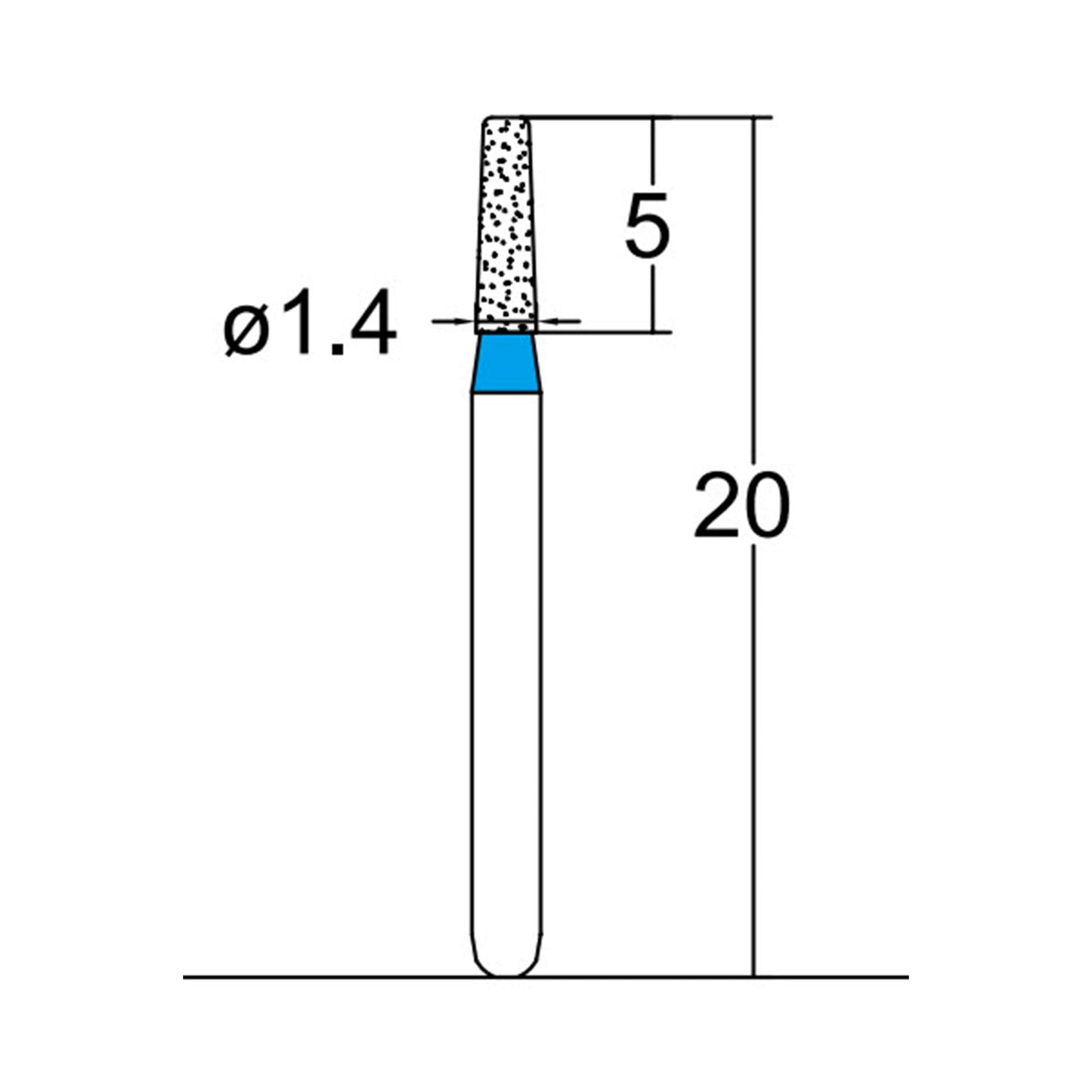 Conical, Round Edge 1.4 mm Dia. Medium Grit Diamond Bur 5 per pack. 584.14M1 - Osung USA