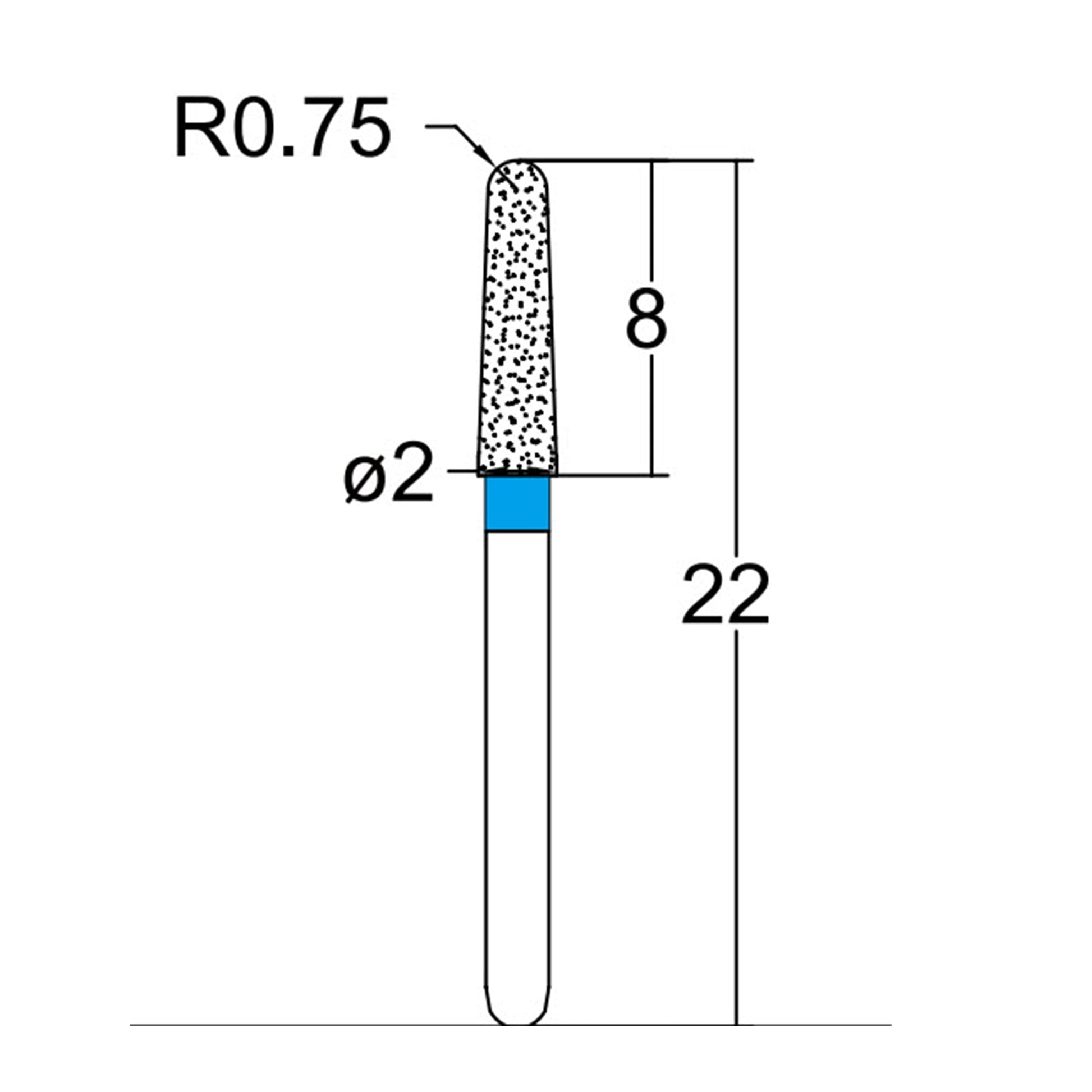 Conical, Dome End 2 mm Dia. Medium Grit Diamond Bur 5 per pack. 194.20M2 - Osung USA