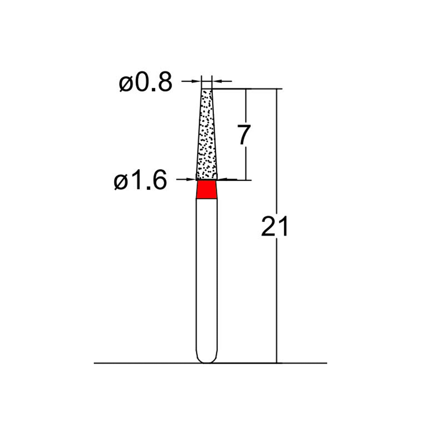 Conical, Truncated 1.6 mm Dia. Fine Grit Diamond Bur 5 per pack. 168.16F2 - Osung USA