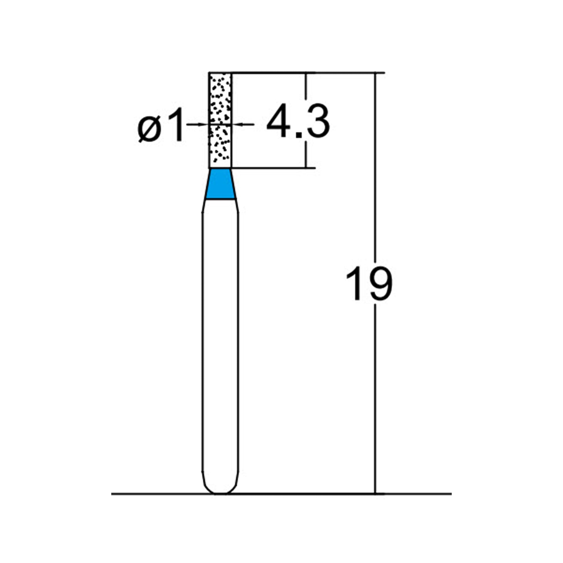 Cylindrical 1 mm Dia. Medium Grit Diamond Bur 5 per pack. 107.10M3 - Osung USA