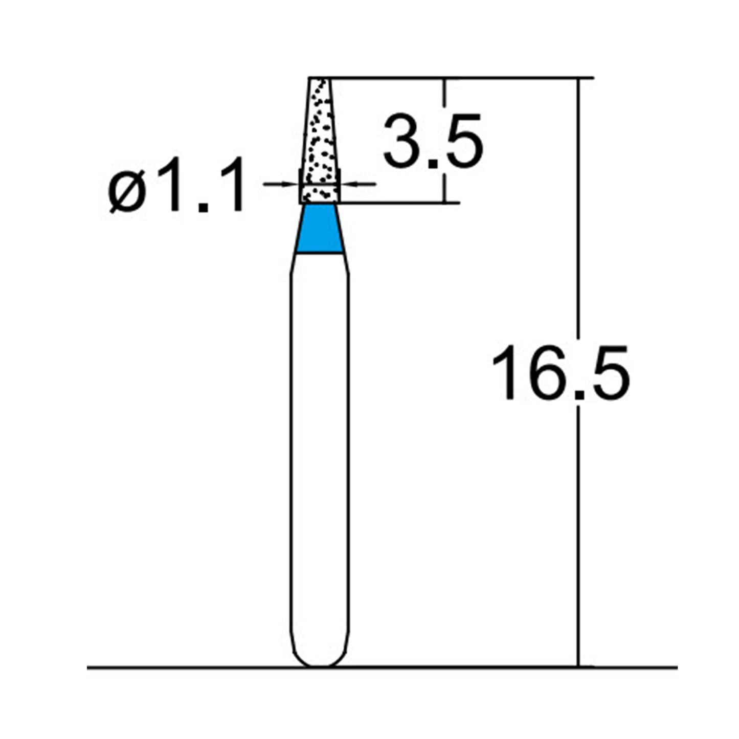 Conical, Truncated 1.1 mm Dia. Medium Grit Diamond Bur 5 per pack. 168.11M1 - Osung USA