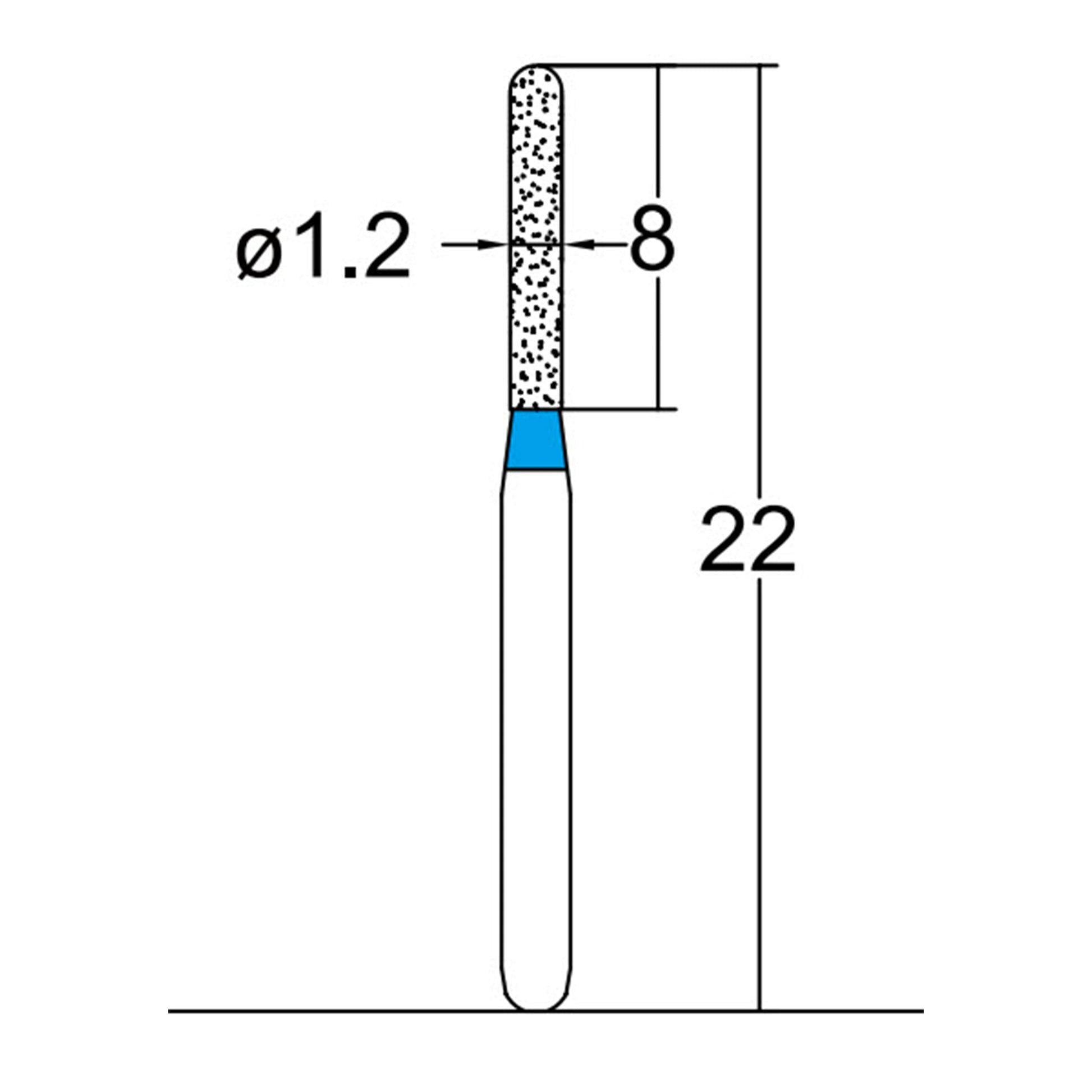 Cylindrical, Hemispherical End 1.2 mm Dia. Medium Grit Diamond Bur 5 per pack. 137.12M1 - Osung USA