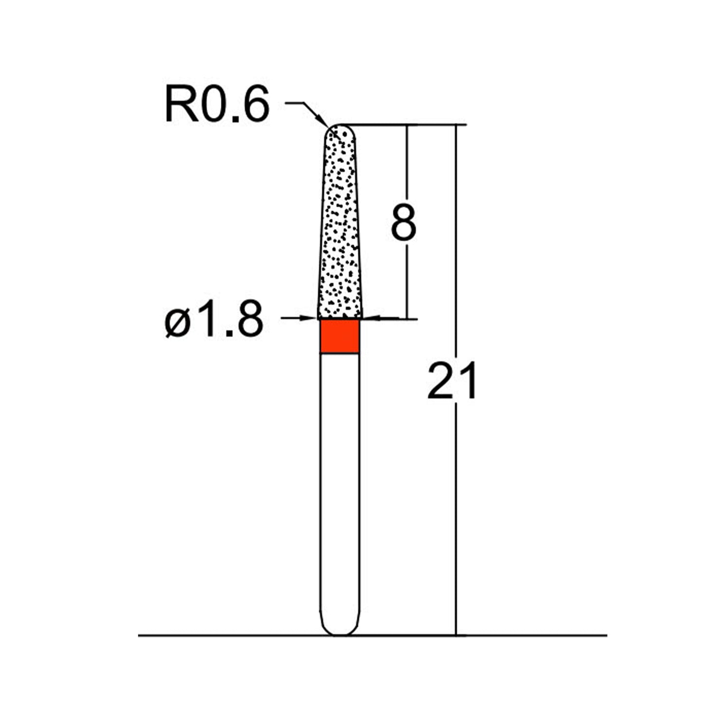 Conical, Dome End 1.8 mm Dia. Fine Grit Diamond Bur 5 per pack. 194.18F2 - Osung USA