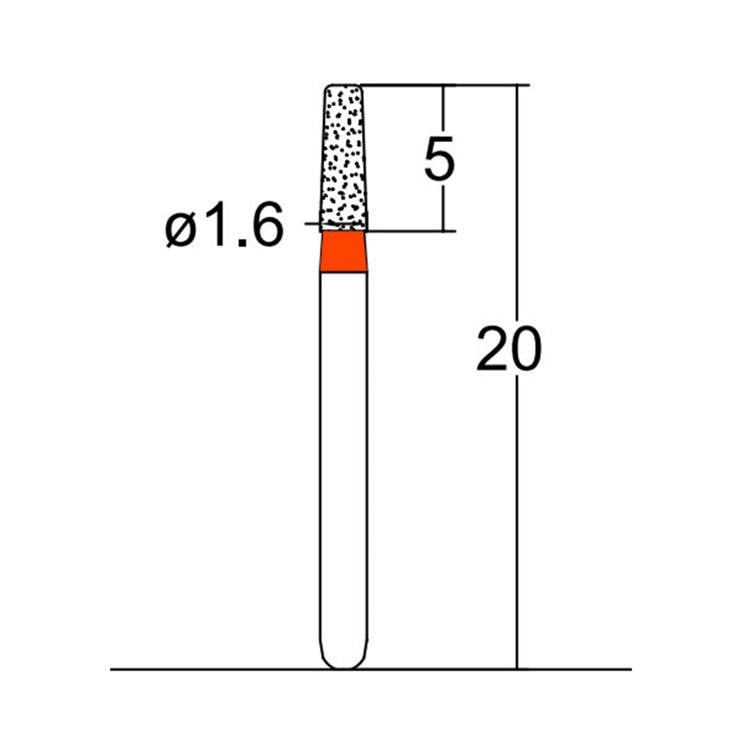 Conical, Round Edge 1.6 mm Dia. Fine Grit Diamond Bur 5 per pack. 584.16F2 - Osung USA