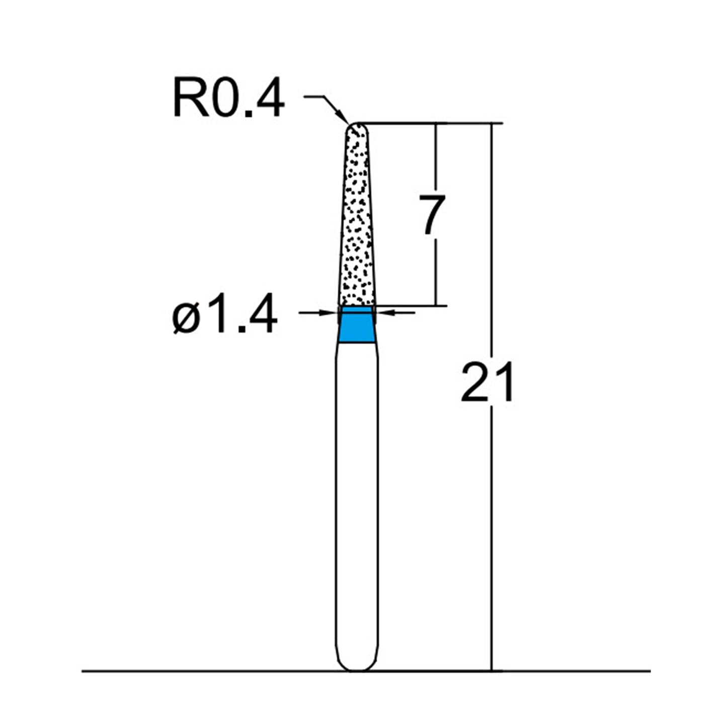 Conical, Dome End 1.4 mm Dia. Medium Grit Diamond Bur 3 per pack. 194.14M1 - Osung USA