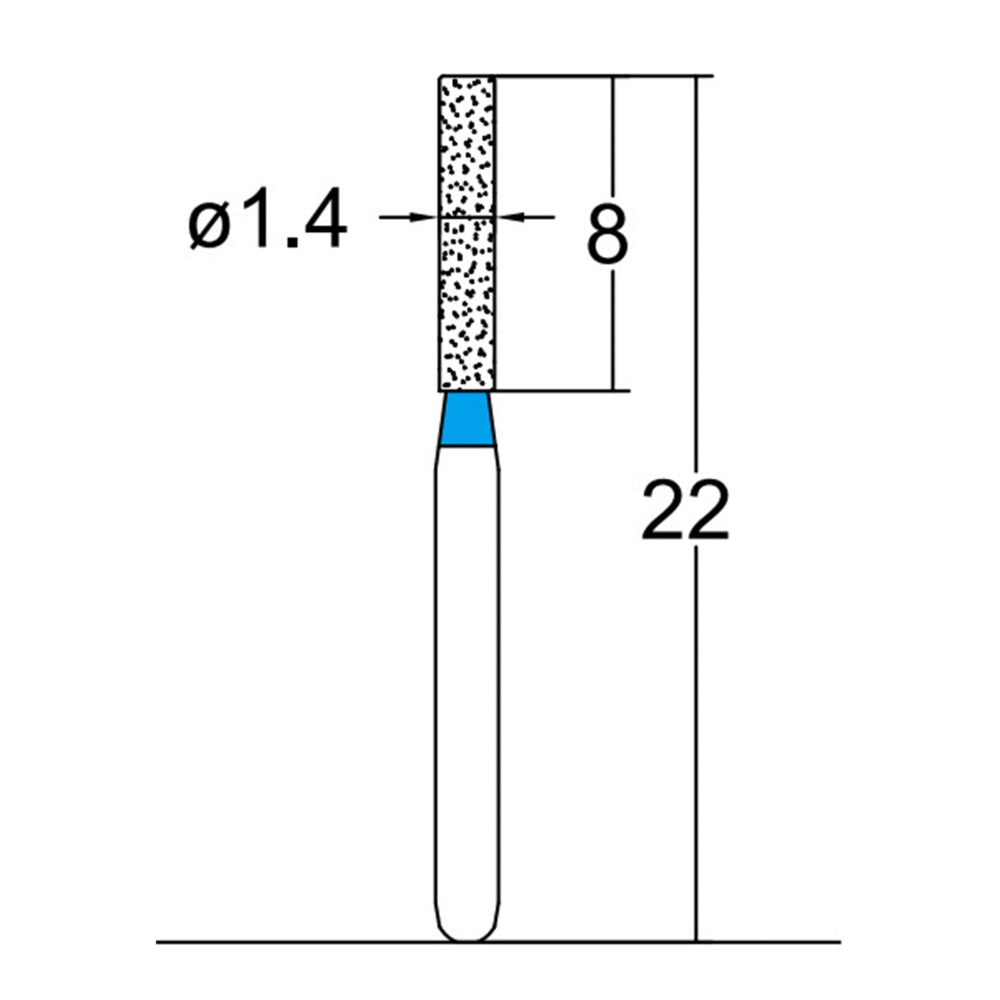 Cylindrical 1.4 mm Dia. Medium Grit Diamond Bur 5 per pack. 107.14M3 - Osung USA