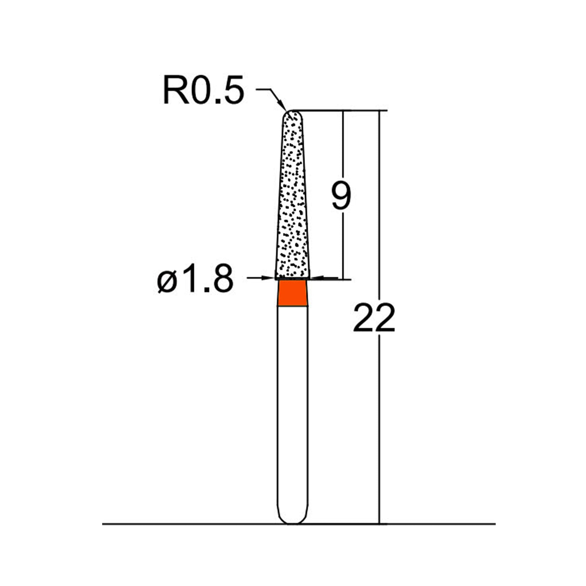 Conical, Dome End 1.8 mm Dia. Fine Grit Diamond Bur 5 per pack. 194.18F5 - Osung USA