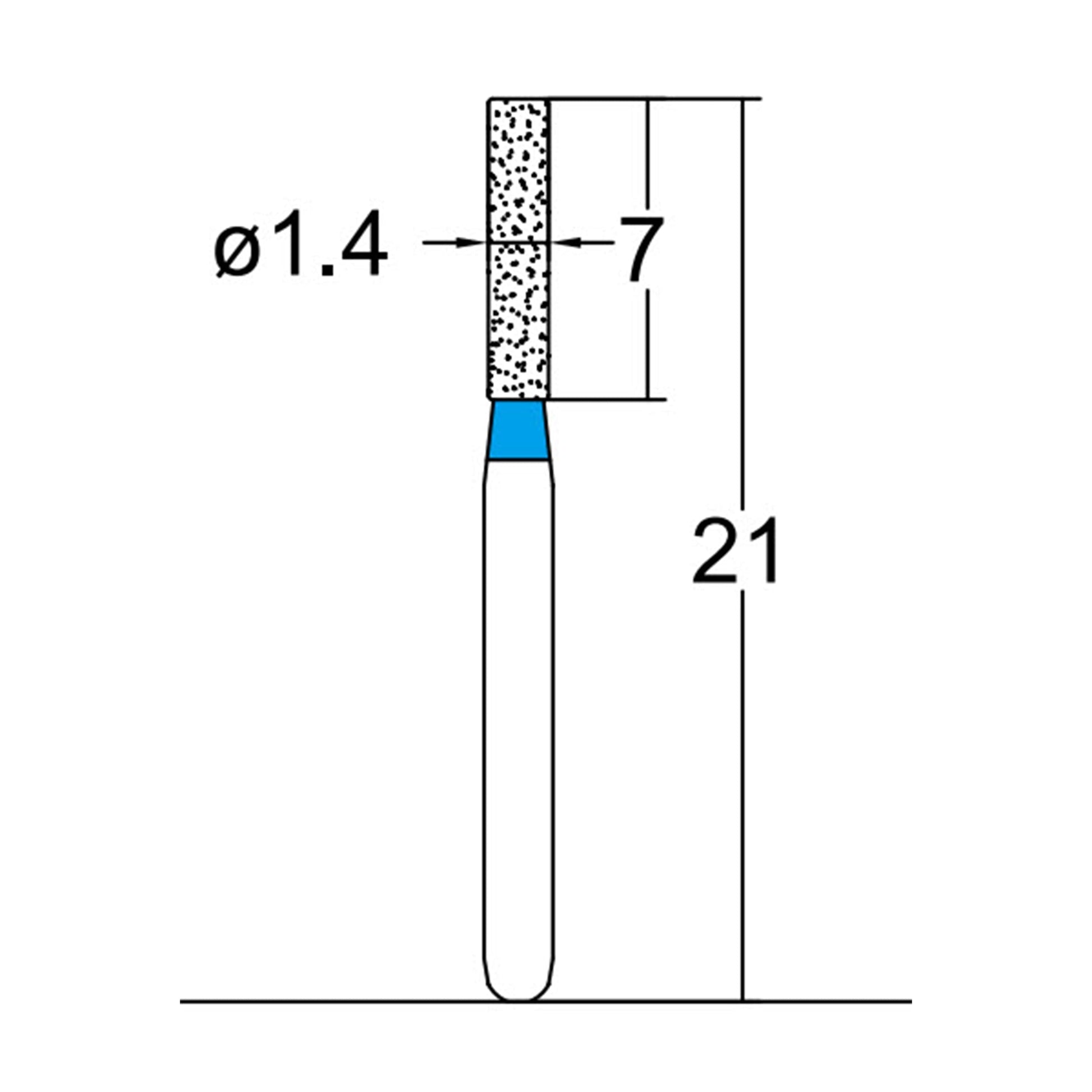 Cylindrical 1.4 mm Dia. Medium Grit Diamond Bur 5 per pack. 107.14M1 - Osung USA