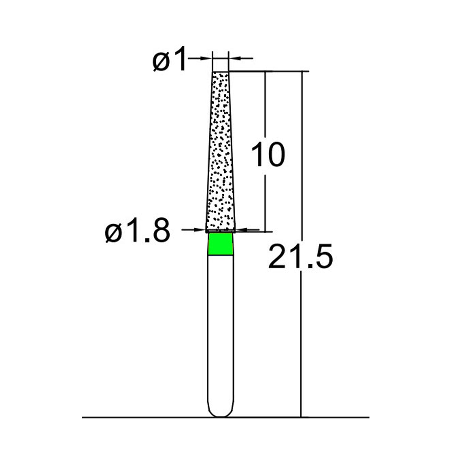 Conical, Truncated 1.8 mm Dia. Coarse Grit Diamond Bur 5 per pack. 168.18C2 - Osung USA