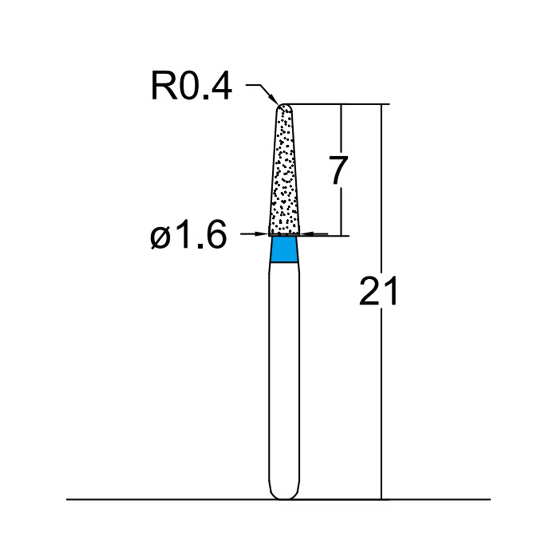 Conical, Dome End 1.6 mm Dia. Medium Grit Diamond Bur 3 per pack. 194.16M1 - Osung USA