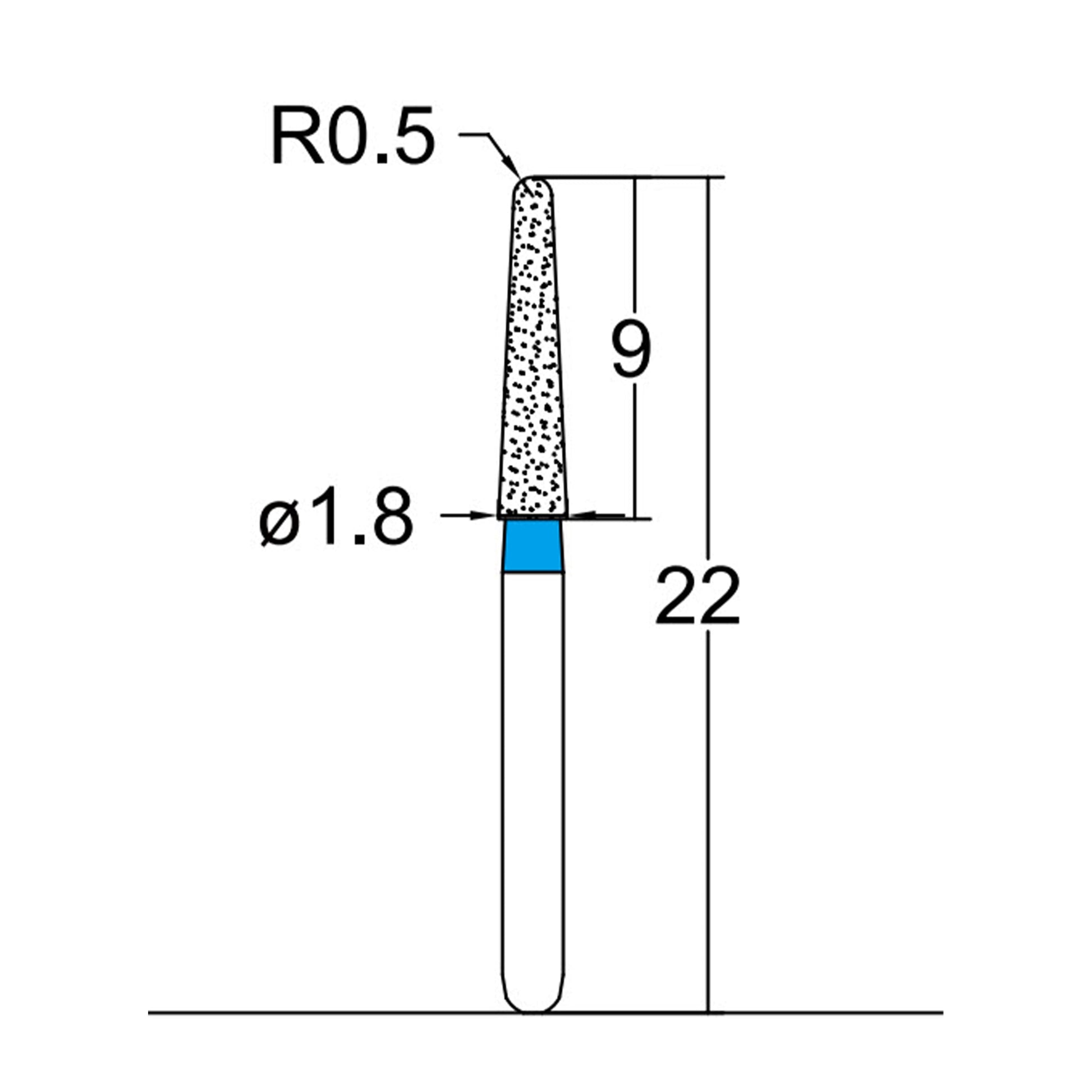 Conical, Dome End 1.8 mm Dia. Medium Grit Diamond Bur 5 per pack. 194.18M5 - Osung USA