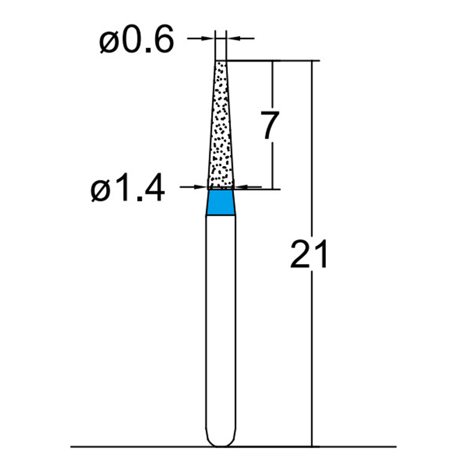 Conical, Truncated 1.4 mm Dia. Medium Grit Diamond Bur 5 per pack. 168.14M3 - Osung USA