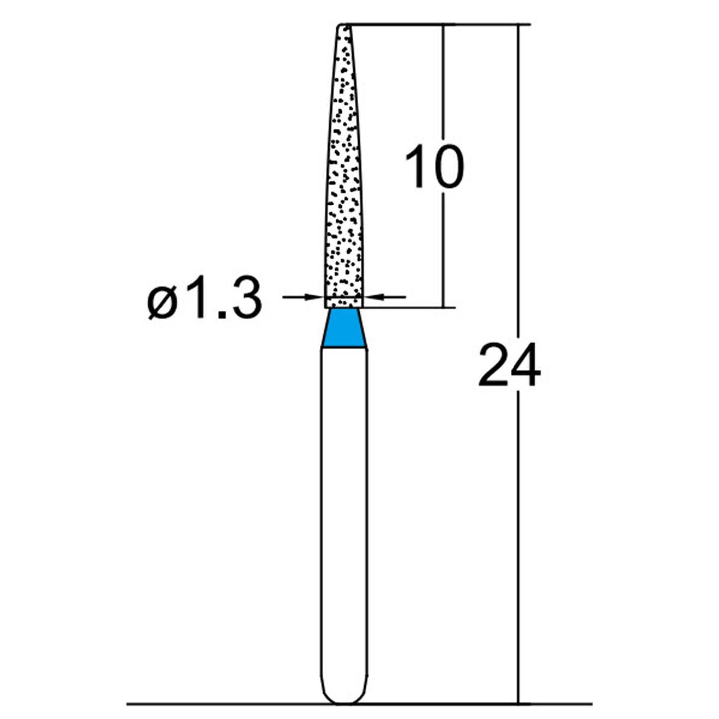 Cylindrical, Ogival End 1.3 mm Dia. Medium Grit Diamond Bur 5 per pack. 245.13M1 - Osung USA