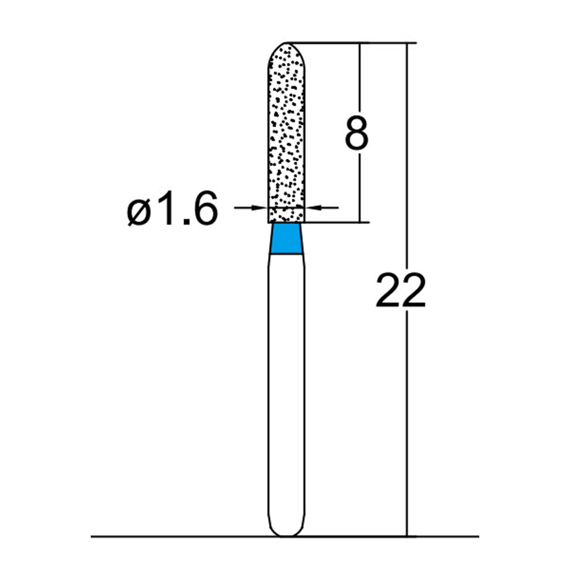 Torpedo, Cylindrical 1.6 mm Dia. Medium Grit Diamond Bur 5 per pack. 284.16M1 - Osung USA