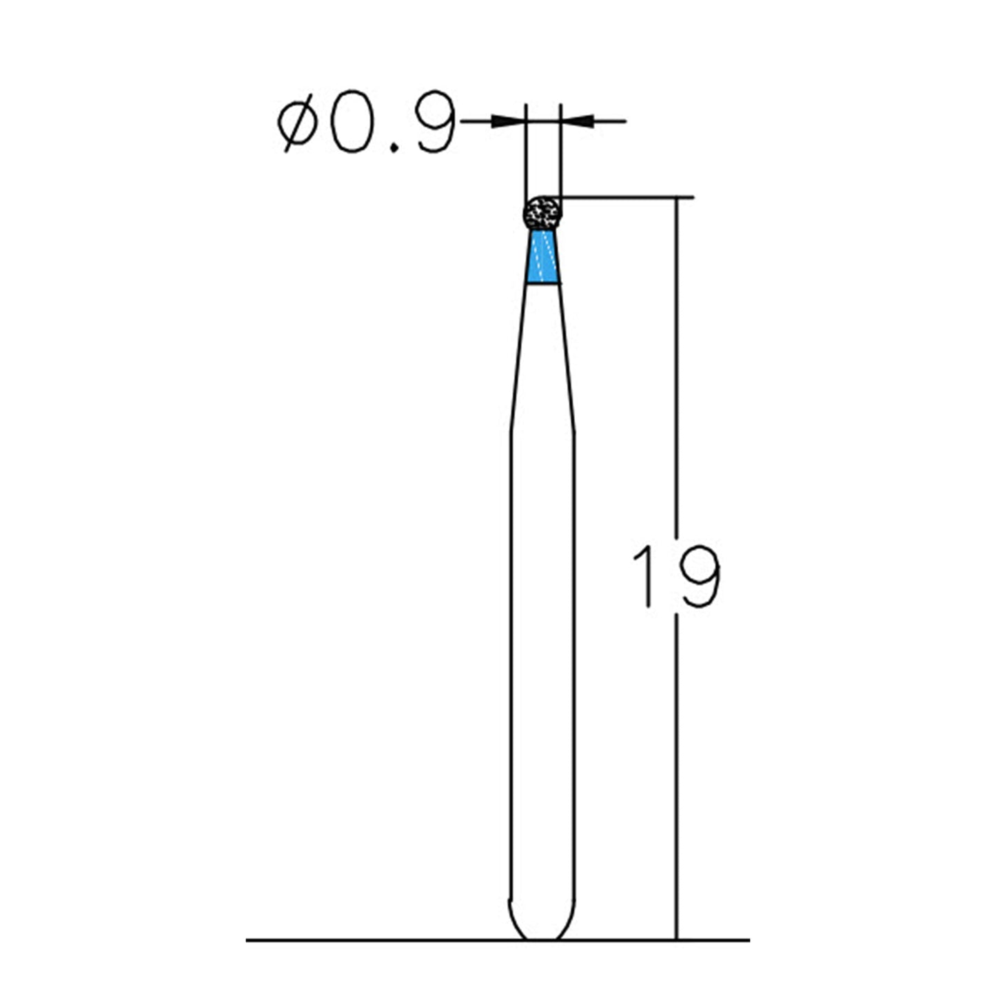 Spherical 0.9 mm Dia. Medium Grit Diamond Bur 5 per pack. 001.9M1 - Osung USA