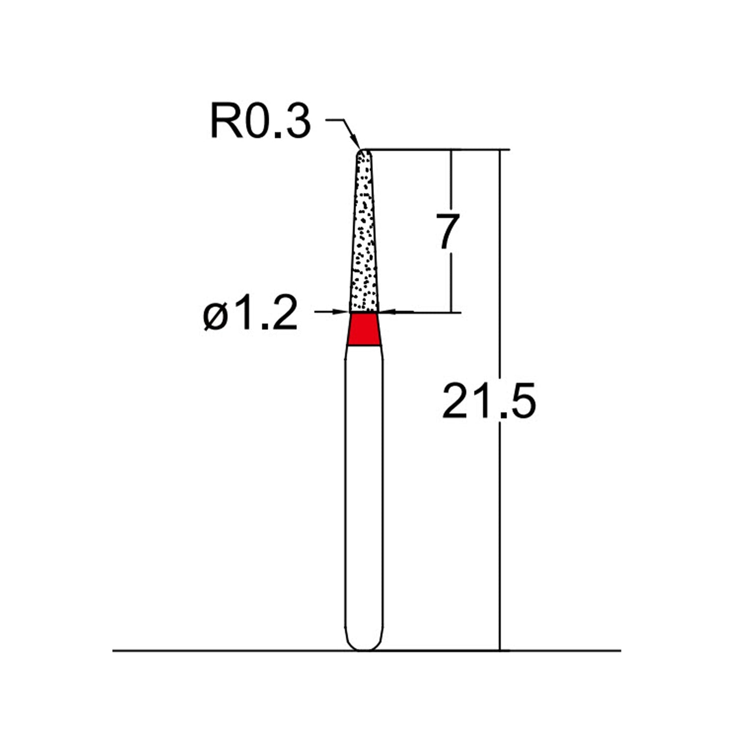 Conical, Dome End 1.2 mm Dia. Fine Grit Diamond Bur 5 per pack. 194.12F2 - Osung USA