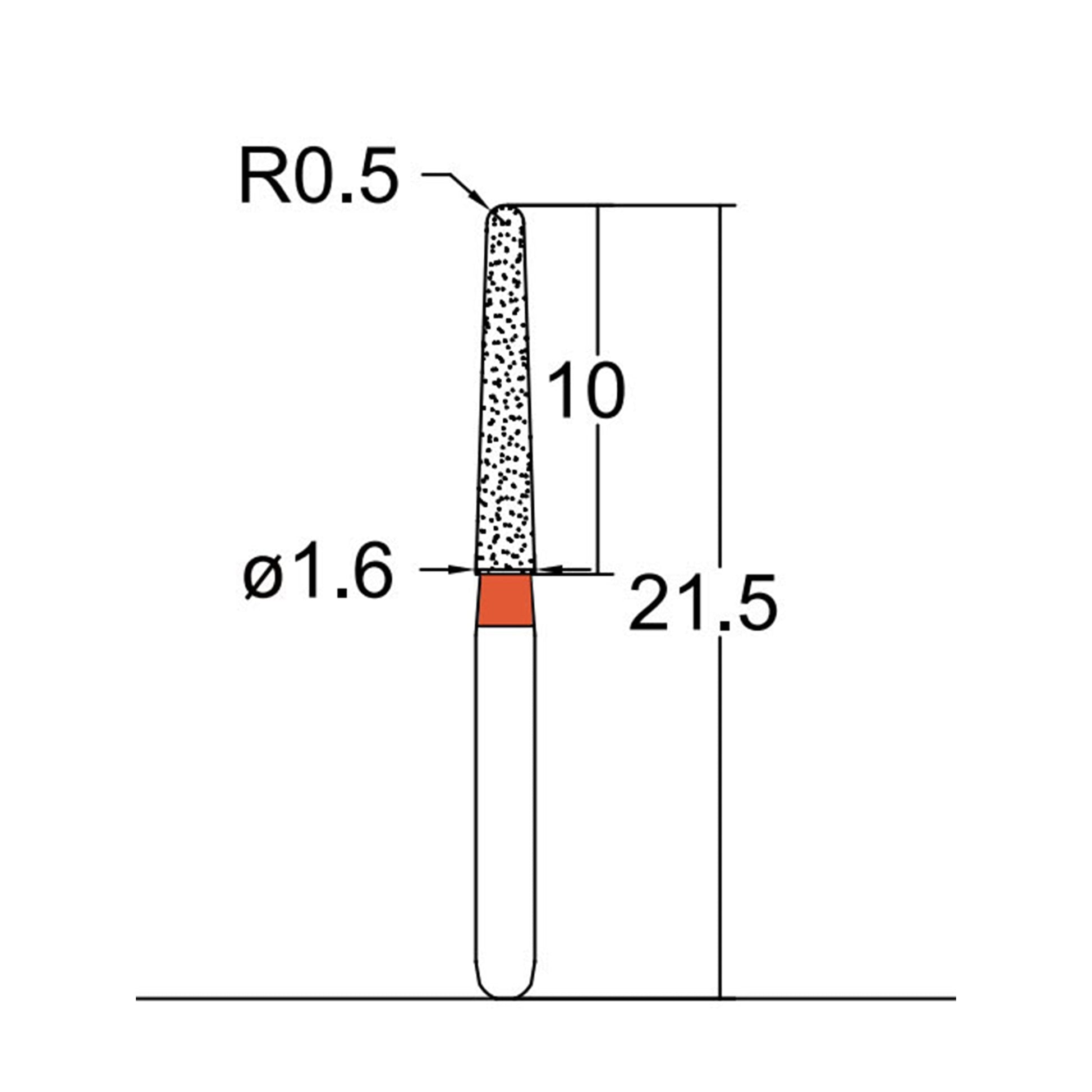 Conical, Dome End 1.6 mm Dia. Fine Grit Diamond Bur 5 per pack. 194.16F3 - Osung USA