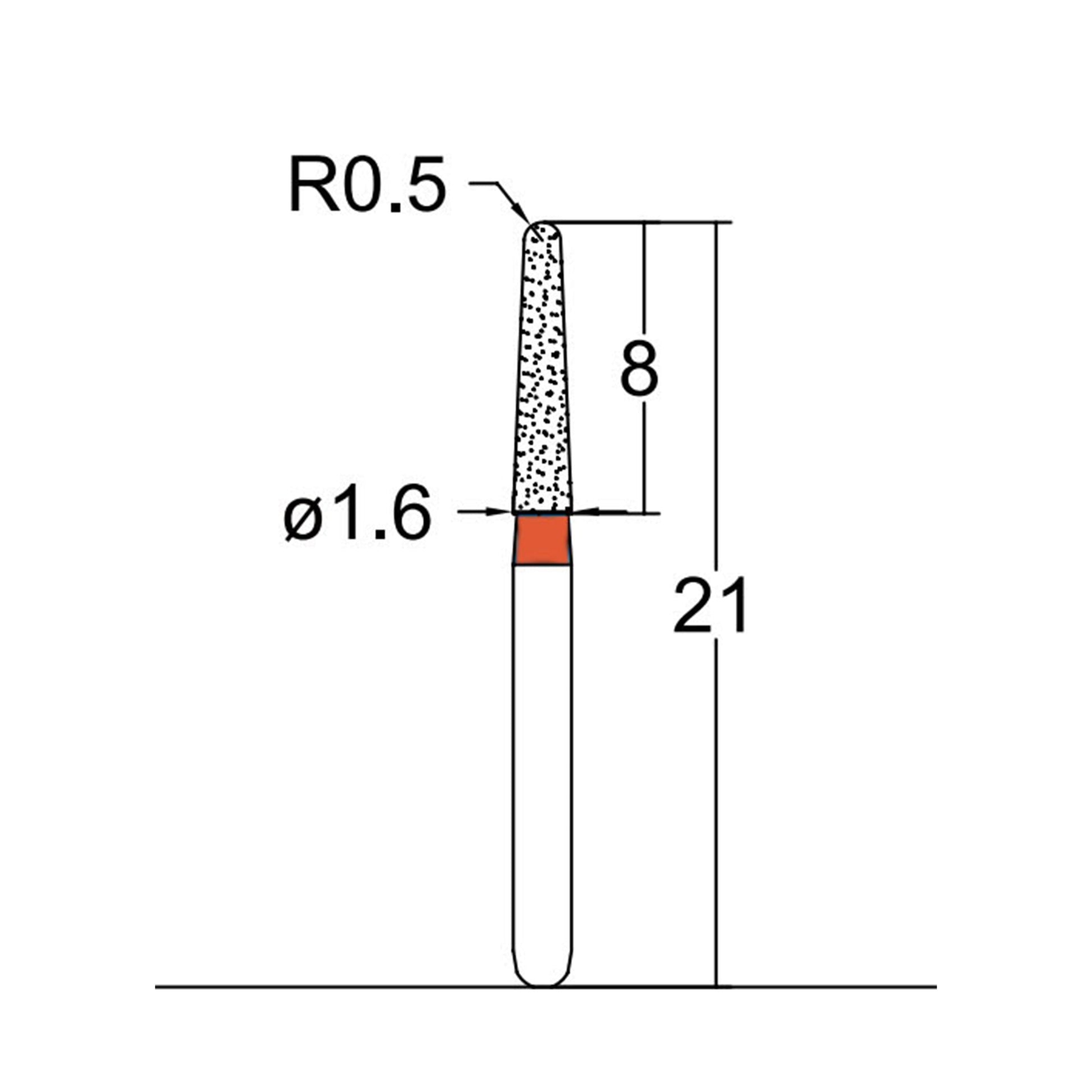 Conical, Dome End 1.6 mm Dia. Fine Grit Diamond Bur 5 per pack. 194.16F2 - Osung USA