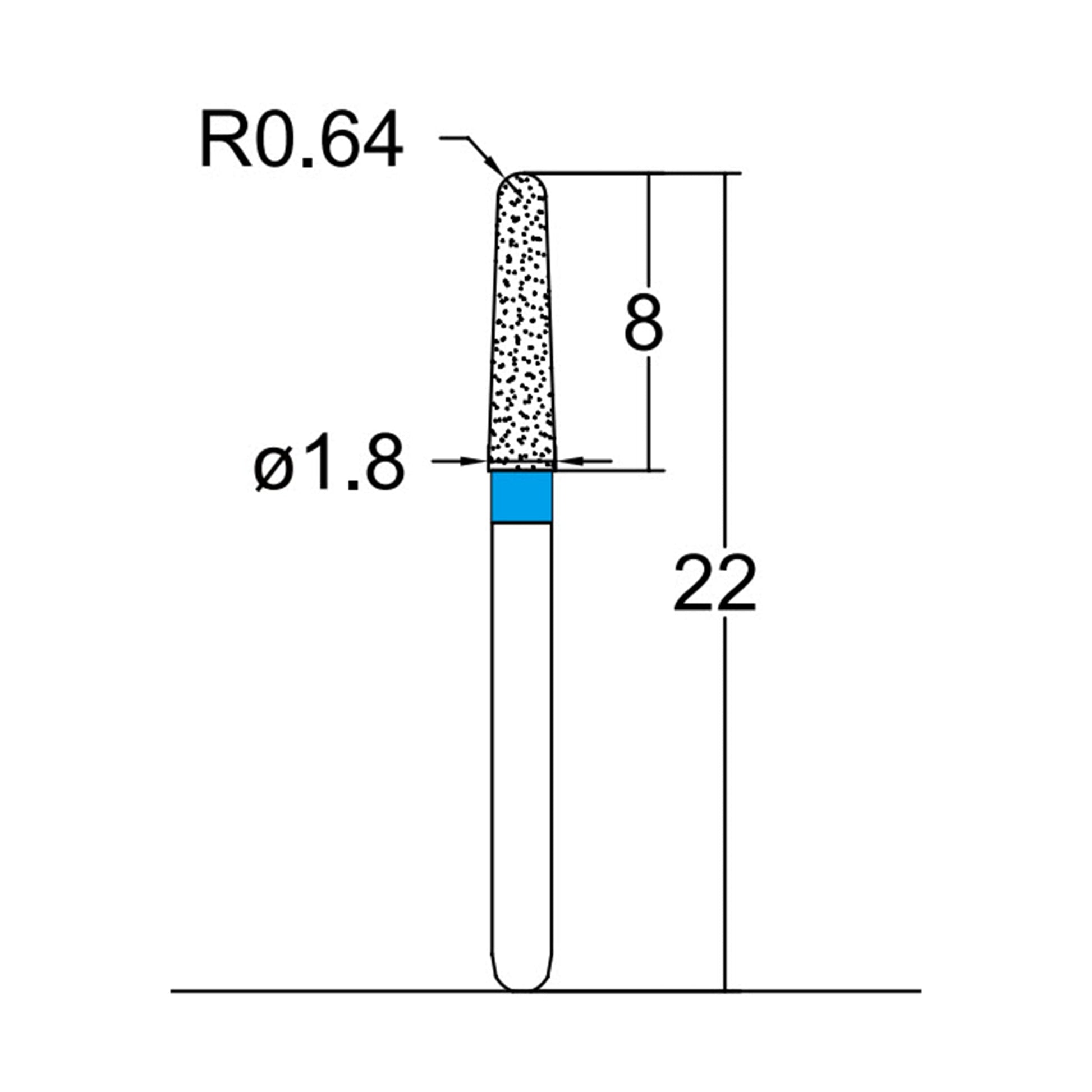 Conical, Dome End 1.8 mm Dia. Medium Grit Diamond Bur 5 per pack. 194.18M3 - Osung USA