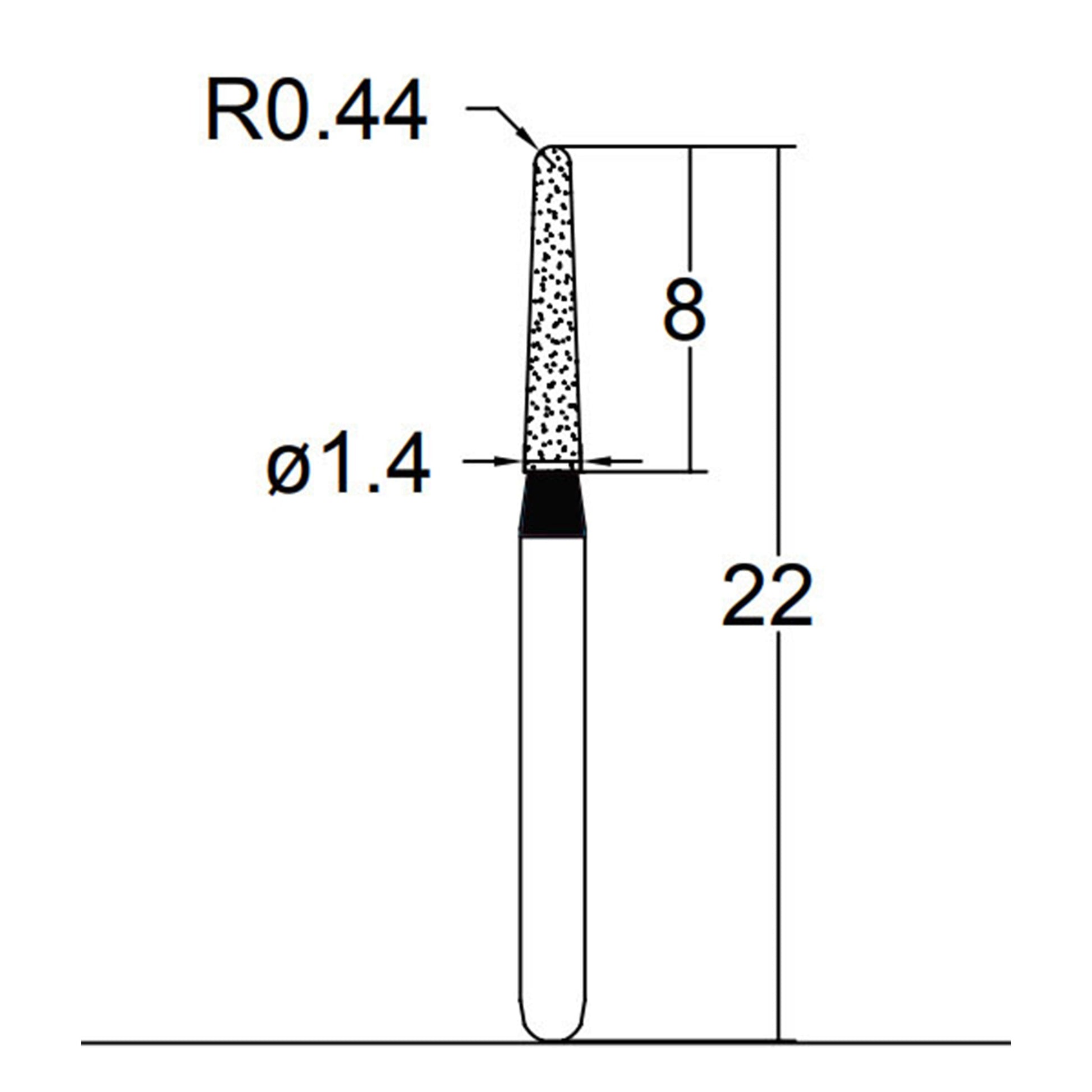 Conical, Dome End 1.4 mm Dia. Extra Coarse Grit Diamond Bur 5 per pack. 194.14EC2 - Osung USA