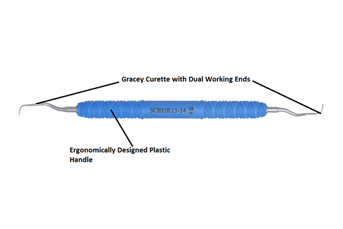 Dental Curette, Gracey, Rigid, GR 13-14, Grey Handle [3CRGR13-14] - Osung USA