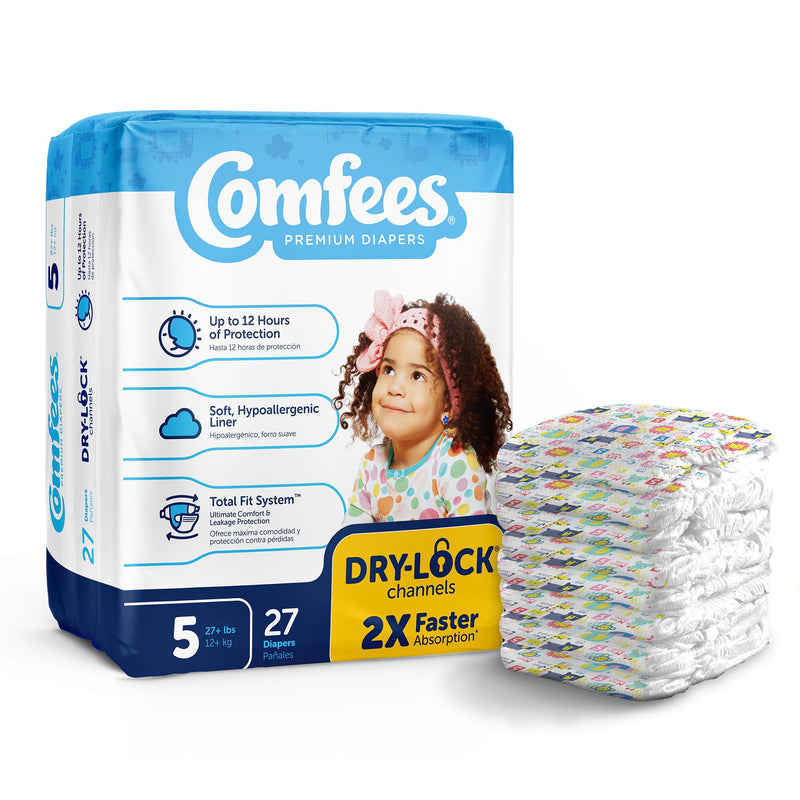 ATTENDS COMFEES PREMIUM BABY DIAPERS, UNISEX, TAB CLOSURE, SIZE 5, SOLD AS 108/CASE ATTENDS CMF-5