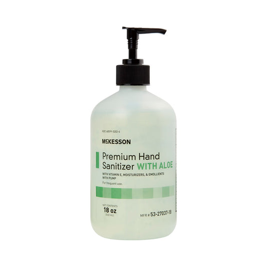 Mckesson Premium Hand Sanitizer With Aloe, 18 Oz, Gel, Pump Bottle, 12/Cs