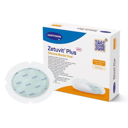 Zetuvit® Plus Silicone Border Super Absorbent Dressing, 5 x 6 Inch Oval, 10/BX