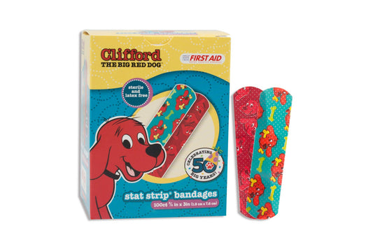 American® White Cross Stat Strip® Clifford The Big Red Dog Adhesive Strips, 12/Cs
