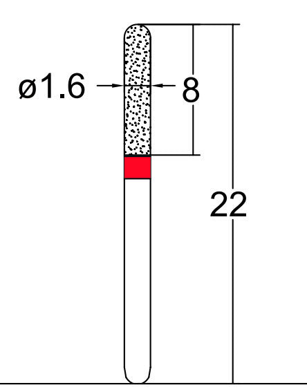 Cylindrical, Hemispherical End 1.6 mm Dia. Fine Grit Diamond Bur 5 per pack. 137.16F1 - Osung USA