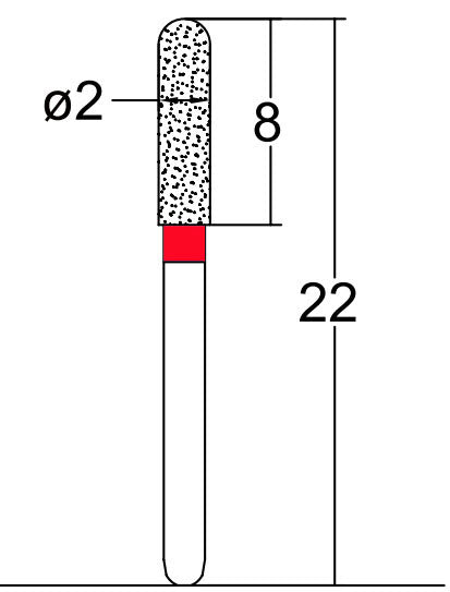 Cylindrical, Hemispherical End 2 mm Dia. Fine Grit Diamond Bur 5 per pack. 137.20F1 - Osung USA