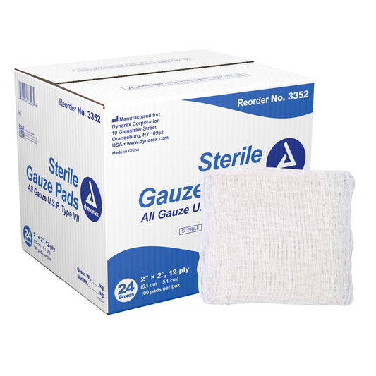 Dynarex® Sterile Gauze Sponge, 2 X 2 Inch, 12-Ply, 2400/Cs