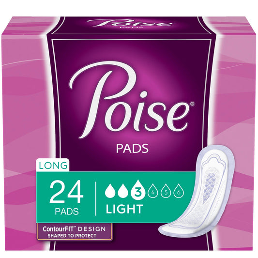 Poise® Bladder Control Pad, Long, Light Absorbency, Absorb-Loc Core, Female, 96/Cs