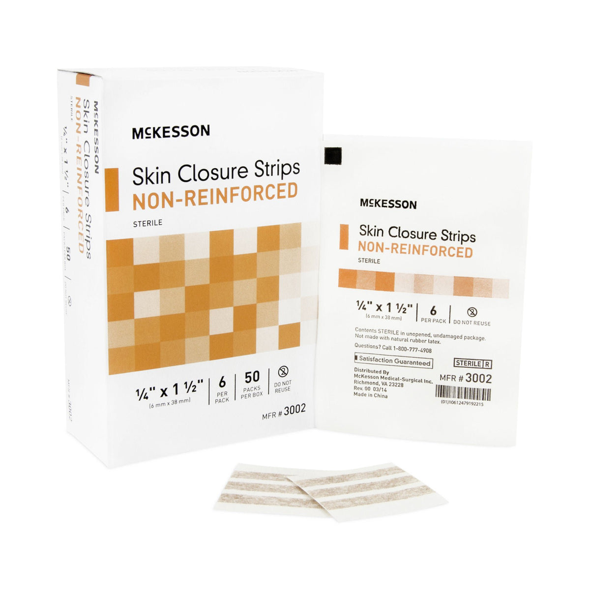 McKesson Nonreinforced Skin Closure Strip, 1/4 x 1-1/2 Inch, 50/BX