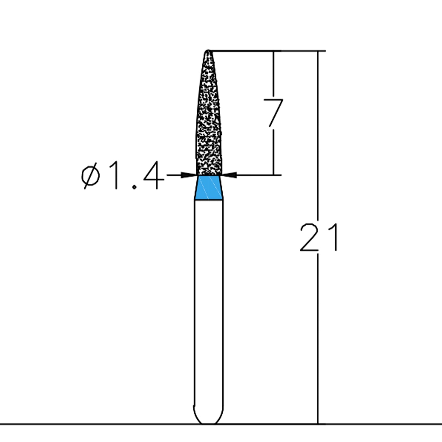 Cylindrical, Ogival End 1.4 mm Dia. Medium Grit Diamond Bur 5 per pack. 245.14M1 - Osung USA