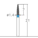 Cylindrical, Ogival End 1.4 mm Dia. Medium Grit Diamond Bur 5 per pack. 245.14M1 - Osung USA