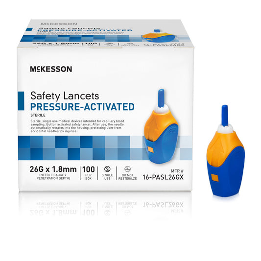 Mckesson Pressure Activated Safety Lancets, 26 Gauge, Blue, 100/Bx