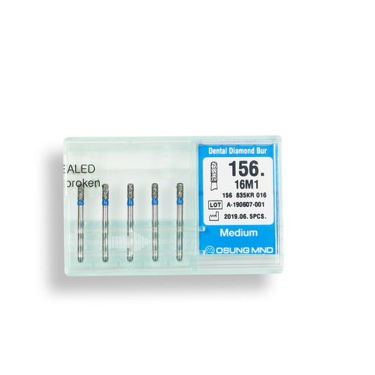 Cylindrical, Rounded Edge 1.6 mm Dia. Medium Grit Diamond Bur 5 per pack. 156.16M1 - Osung USA