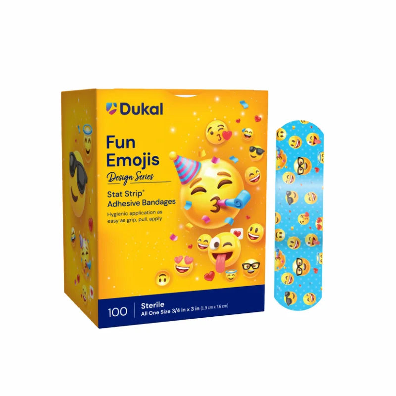 DUKAL STAT STRIP‚Ñ¢ ADHESIVE BANDAGES. BANDAGE ADH STAT-STRIPEMOJI 3/4X3 100/BX 12BX/CS, CASE